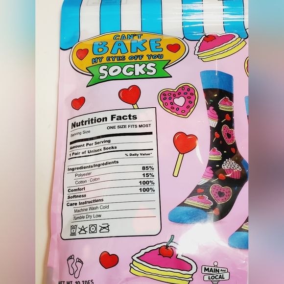 Can't Bake My Eyes Off You Valentine's Day Adult Unisex Crew Socks Size OSFM - Picture 5 of 5